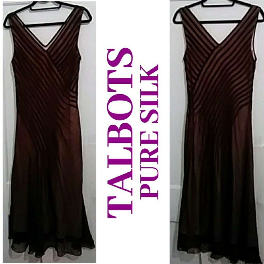 Talbots Pure Silk Brown V-Neck V-Back Dress